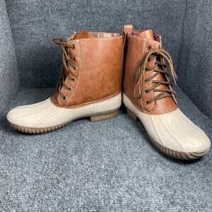 Yoki Dylan Winter Duck Boots Women's 8 Cream/Brown Rubber Lace-Up Outdoors